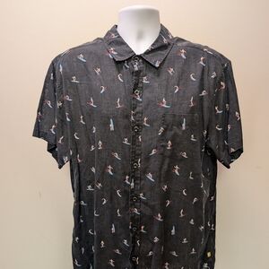 Men's Black Surf Print Short-Sleeve Button-Up Shirt